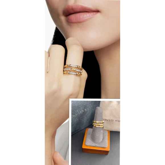 David Yurman 18K Solid Yellow Gold & Diamond Petite Helena size 8 Ring w Box+Bag - Picture 5 of 10